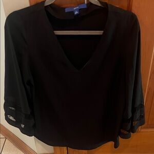 Apt. 9 Black V-Neck Blouse with Lace Sleeves